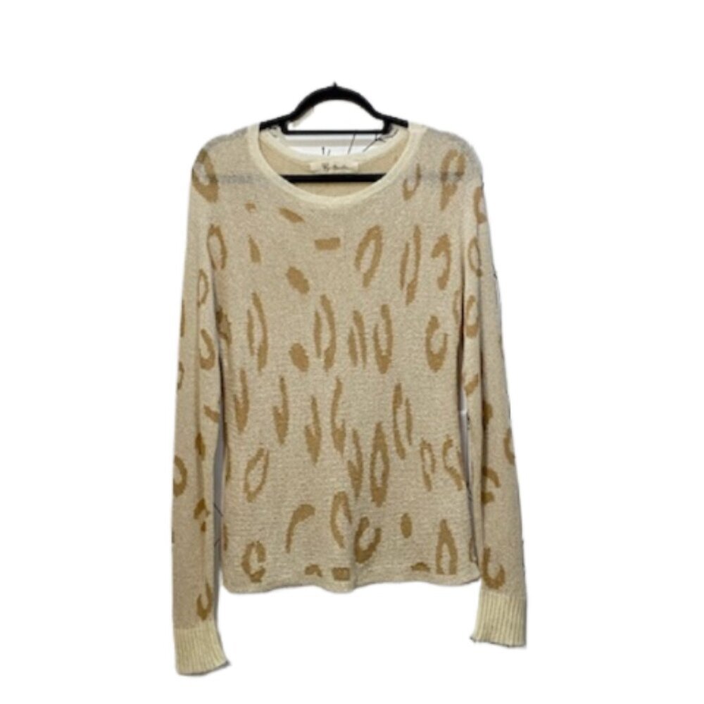 LYN BURCHES Womens Lightweight Leopard Beach Sweater Size L Open Knit Coastal